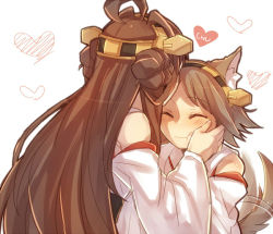 Rule 34 | 10s, 2girls, ^ ^, ahoge, animal ears, bare shoulders, brown hair, closed eyes, dog ears, dog tail, closed eyes, kissing forehead, hairband, heart, hiei (kancolle), kadokawa games, kantai collection, kemonomimi mode, kiss, kissing forehead, kongou (kancolle), long hair, mk, multiple girls, nontraditional miko, short hair, smile, tail, tail wagging, upper body