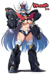 Rule 34 | 1girl, abs, collarbone, highres, humanization, long hair, looking at viewer, mashin, mazinger (series), mazinkaiser, mazinkaiser (robot), mecha, mecha musume, navel, revealing clothes, robot, smile, super robot, yamany, yellow eyes