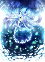 fantasy flower highres horns lotus original solo unkai_tenshi white_hair