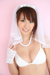 Rule 34 | bra, bridal veil, gloves, highres, jewelry, lace gloves, lingerie, necklace, pearl necklace, photo (medium), underwear, veil, yamamoto azusa
