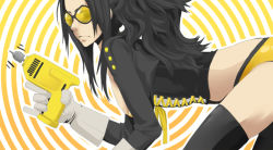 Rule 34 | ass, black hair, breasts, buttons, dr. naomi, glasses, gloves, grasshopper manufacture, leaning forward, no more heroes, panties, power drill, spiral, sunglasses, thighhighs, underwear