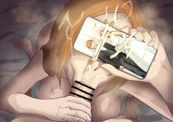 Rule 34 | 1boy, 1girl, :&gt;=, absurdres, bleach, breasts, censored, cleavage, fellatio, highres, huge breasts, inoue orihime, iwao178, large breasts, netorare, oral, stray pubic hair