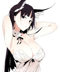 Rule 34 | 1girl, animal ears, armpits, arms up, bare shoulders, black hair, blue eyes, breasts, cleavage, cuffs, dress, highres, long hair, looking at viewer, medium breasts, original, shunsei (muratou), white dress