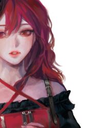 Rule 34 | 1girl, akatsuki no yona, bad id, bad twitter id, black dress, close-up, commentary request, dress, hair between eyes, korean commentary, long hair, looking to the side, multicolored clothes, multicolored dress, red dress, red eyes, simple background, solo, white background, yona (akatsuki no yona), yona hyeon