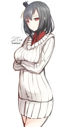 Rule 34 | 10s, 1girl, 2015, bad id, bad pixiv id, black hair, breasts, crossed arms, dated, highres, kantai collection, medium breasts, nekobaka, red eyes, ribbed sweater, short hair, solo, sweater, yamashiro (kancolle)
