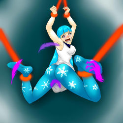 Rule 34 | 1girl, absurdres, alternate costume, artist request, ass, bdsm, blue hair, bondage, bound, breasts, dress, feathers, feet, tickling feet, from behind, highres, kula diamond, long hair, looking back, no shoes, open mouth, pantyhose, print legwear, red eyes, restrained, shiny clothes, sideboob, snk, socks, soles, solo, tears, the king of fighters, the king of fighters xiv, tickling, upskirt