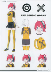 Rule 34 | 1girl, absurdres, aiba ami, artbook, artist name, backpack, bag, bandai, black footwear, black gloves, black skirt, blue eyes, character sheet, digimon, digimon story: cyber sleuth, female focus, full body, gloves, goggles, goggles on head, highres, leg lift, official art, pigeon-toed, pleated skirt, print gloves, print shirt, print thighhighs, raglan sleeves, red hair, scan, shirt, shoes, side ponytail, simple background, single glove, skirt, smile, solo, standing, thighhighs, yasuda suzuhito, yellow shirt, yellow thighhighs, zettai ryouiki