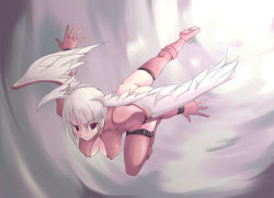 Rule 34 | &gt;:), 1girl, angel wings, arm strap, ass, bodysuit, boots, breasts, buckle, cleavage, cleavage cutout, clothing cutout, demon girl, dutch angle, feathers, final fantasy, final fantasy tactics, flying, from above, gloves, hair between eyes, hanging breasts, head wings, huge breasts, kneepits, large breasts, leg lift, leotard, light smile, looking at viewer, ment, outstretched arms, red eyes, red footwear, red leotard, short hair, silver hair, smile, solo, spread arms, thigh strap, thighhighs, thong, thong leotard, turtleneck, ultima (fft), v-shaped eyebrows, wings, wristband