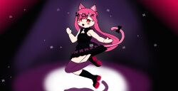 absurdres animal_ears asymmetrical_legwear cat_ears cat_tail concert glowing_footwear highres indie_virtual_youtuber jumping long_hair mikeneko_(vtuber) mismatched_legwear non-web_source tail virtual_youtuber