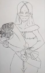 Rule 34 | bouquet, digimon, flower, highres, ladydevimon, long hair, mask, smile, traditional media