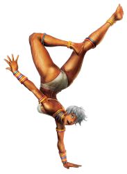 Rule 34 | 1girl, blue eyes, capoeira, dark skin, elena (street fighter), looking at viewer, short hair, street fighter, thick thighs, thighs, white hair
