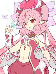Rule 34 | 1girl, animal, arm guards, bug, butterfly, character name, commentary request, hand up, happy birthday, hat, heart, insect, long hair, nail polish, navel, neneka (princess connect!), parted lips, pink hair, pink nails, pointy ears, princess connect!, puffy shorts, red hat, red shorts, shadowsinking, shorts, solo, strapless, twintails, very long hair, white background