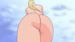 Rule 34 | 1girl, animated, animated gif, ass, blonde hair, dr.korr, from below, huge ass, outdoors, ponytail, pussy, sky, solo, walking