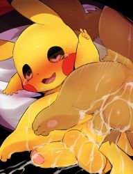 Rule 34 | 2boys, anal, animal hands, anus, blush, creatures (company), cum, cum in ass, cum on body, cum on lower body, dagashi (daga2626), eevee, ejaculation, empty eyes, game freak, gen 1 pokemon, happy sex, heart, heart-shaped pupils, highres, interspecies, large penis, looking back, lying, male focus, male penetrated, multiple boys, nintendo, no humans, nude, on stomach, open mouth, orgasm, penis, pikachu, pokemon, pokemon (creature), pokephilia, sex, spread legs, symbol-shaped pupils, tail, testicles, uncensored, v, yaoi