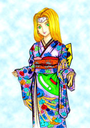 Rule 34 | alternate costume, blonde hair, circlet, dragon quest, dragon quest vi, green eyes, japanese clothes, kimono, long hair, mireyu, solo