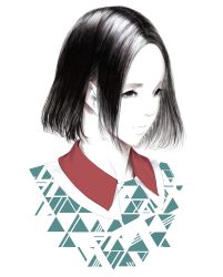 Rule 34 | 1girl, black hair, collared shirt, highres, monochrome, nocchi (perfume), oumoto ayano, patterned, perfume (band), portrait, real life, shirt, short hair, simple background, solo, sousou (sousouworks), spot color, upper body, white background