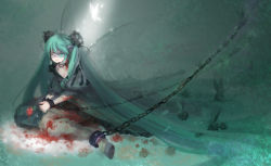 Rule 34 | 1girl, aqua eyes, aqua hair, bad id, bad pixiv id, bandage over one eye, bandages, blood, bug, butterfly, butterfly wings, chain, chimera, dark woods circus, dress, goth fashion, hatsune miku, insect, insect wings, kurai mori no circus (vocaloid), long hair, painterly, satyr, shell (shell518), sitting, solo, twintails, very long hair, vocaloid, wings