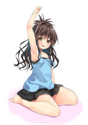Rule 34 | 1girl, arm up, armpits, asa no ha (awayuki), barefoot, blush, brown eyes, brown hair, highres, long hair, solo, to love-ru, yuuki mikan