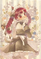 Rule 34 | 1girl, cat girl, cat tail, closed mouth, commentary request, extra ears, highres, juliet sleeves, kaenbyou rin, long sleeves, looking at viewer, maid, maid headdress, multiple tails, nekomata, puffy sleeves, red eyes, red hair, sasa6666s, solo, tail, touhou, two tails
