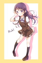 Rule 34 | 10s, 1girl, character name, comic girls, highres, irokawa ruki, long hair, looking at viewer, mearian, notebook, purple eyes, purple hair, smile, solo