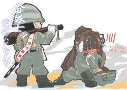 Rule 34 | 10s, 1boy, 1girl, alternate costume, black hair, blush, blush stickers, brown hair, hair ornament, hat, kantai collection, long hair, military, military hat, military uniform, msugi, naval uniform, open mouth, ponytail, sitting, translation request, uniform, yamato (kancolle)