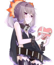 Rule 34 | 10s, 1girl, bare shoulders, belt, blush, bracelet, collar, hair ornament, heart, jewelry, nail polish, purple eyes, purple hair, ribbon, short hair, short shorts, shorts, simple background, symonne (tales), tales of (series), tales of zestiria, thighhighs, twintails, valentine