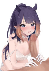 Rule 34 | 1boy, 1girl, blush, breasts, camisole, censored, choker, collarbone, feint721, gloves, gradient hair, heart, heart choker, hetero, highres, hololive, hololive english, long hair, looking at viewer, mole, mole under eye, mosaic censoring, multicolored hair, ninomae ina&#039;nis, open mouth, orange hair, penis, pointy ears, ponytail, purple hair, sidelocks, small breasts, solo focus, strap slip, tentacle hair, very long hair, virtual youtuber, white camisole, white choker, white footwear, white gloves