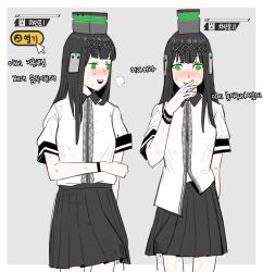 Rule 34 | 2girls, aftersex, bad id, bad pixiv id, black hair, black skirt, breasts, bulge, clothed after sex, collared shirt, cowboy shot, cum, cumdrip, cursor, erection, erection under clothes, futanari, girls&#039; frontline, green eyes, hair ornament, hairband, hand to own mouth, headgear, highres, huqu, long hair, multiple girls, shirt, shirt tucked in, short sleeves, skirt