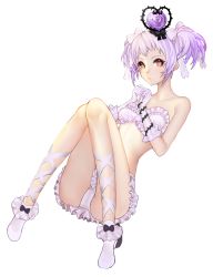 1girl absurdres bra brown_eyes cleavage_cutout clothing_cutout collarbone female_focus flower frilled_bra frilled_panties frills full_body gloves hair_ribbon heart heart-shaped_pupils highres long_hair looking_at_viewer moriko06 original panties purple_hair ribbon rose short_hair simple_background skirt solo symbol-shaped_pupils thorns twintails underwear white_background white_bra white_gloves white_hair white_panties white_ribbon