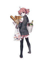 Rule 34 | 1girl, absurdres, bad id, bad pixiv id, bag, baguette, black footwear, black shirt, black skirt, black sleeves, blush, boots, bread, cellphone, champagne bottle, commentary request, detached sleeves, drill hair, food, from behind, full body, grocery bag, headset, highres, holding, holding bag, holding phone, inactive account, kasane teto, looking at viewer, looking back, number tattoo, phone, pleated skirt, red eyes, red hair, red nails, sen-san, shirt, shopping bag, short hair, shoulder tattoo, simple background, skirt, smartphone, solo, sparkle, standing, tattoo, text messaging, thigh boots, twin drills, utau, white background