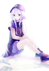 Rule 34 | 1girl, bad id, bad pixiv id, black eyes, braid, hat, ia (vocaloid), light purple hair, looking at viewer, nonoharak, reflection, shirt, shoes, sitting, solo, twin braids, vocaloid