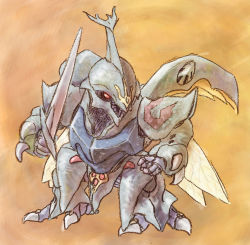 Rule 34 | aura battler dunbine tale of the neo byston well, chibi, graphite (medium), hea-san, holding, holding sword, holding weapon, insect wings, looking down, mecha, no humans, red eyes, robot, seisenshi dunbine, seisenshi dunbine: new story of aura battler dunbine, sirbine, solo, sword, traditional media, weapon, wings