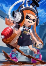 Rule 34 | 1girl, :d, ^ ^, absurdres, apron, bike shorts, black apron, blue sky, can, chamu (chammkue), closed eyes, cloud, day, goo tuber (splatoon), headphones, highres, holding, holding can, huge filesize, ink tank (splatoon), inkling, inkling girl, inkling player character, legs apart, long hair, nintendo, open mouth, orange hair, outdoors, paint, pen, pigeon-toed, pin, pink footwear, pocket, shirt, shoelaces, shoes, short sleeves, sky, smile, smiley face, sneakers, solo, splatoon (series), splatoon 2, standing, suction cups, t-shirt, teeth, tentacle hair, twitter username, very long hair, white shirt