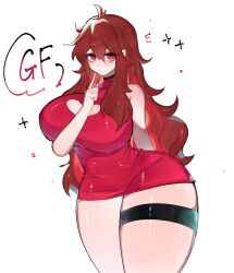 Rule 34 | blush, breasts, brown hair, cleavage cutout, clothing cutout, dress, friday night funkin&#039;, girlfriend (friday night funkin&#039;), highres, huge breasts, long hair, looking at viewer, red eyes, thick thighs, thighs, togetoge, wide hips