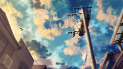 Rule 34 | air conditioner, amemura (caramelo), bird, cloud, from below, no humans, original, power lines, scenery, sky, utility pole, vocaloid