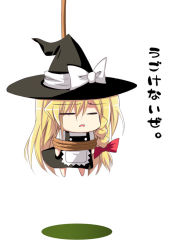 Rule 34 | 1girl, bad id, bad pixiv id, chibi, female focus, hanged, hat, kirisame marisa, rope, sen (astronomy), simple background, solo, touhou, translation request, white background