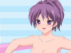 Rule 34 | 00s, blush, clannad, fujibayashi kyou, long hair, purple hair, showering, solo, water
