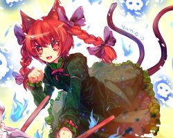 Rule 34 | 1girl, animal ears, braid, cat ears, cat girl, cat tail, fang, female focus, image sample, kaenbyou rin, namie-kun, red eyes, red hair, solo, tail, touhou, twintails