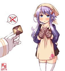 Rule 34 | 1boy, 1girl, admiral (kancolle), apron, artist logo, bandana, beige apron, black serafuku, black skirt, blue eyes, checkerboard cookie, commentary request, cookie, cowboy shot, crescent, crescent hair ornament, dated, food, hair ornament, highres, kanon (kurogane knights), kantai collection, long sleeves, oven mitts, pleated skirt, purple hair, school uniform, serafuku, short hair, short hair with long locks, simple background, skirt, thighhighs, white background, white thighhighs, yayoi (kancolle)