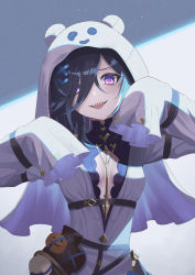 Rule 34 | 1girl, :d, absurdres, armor, belt, black hair, blue hair, breasts, cleavage cutout, clothing cutout, dress, faulds, gourd, granblue fantasy, hair ornament, hair over one eye, highres, lich (granblue fantasy), lich (halloween) (granblue fantasy), long sleeves, looking at viewer, multicolored hair, niccoriii, open mouth, pumpkin, purple eyes, simple background, sleeves past fingers, sleeves past wrists, small breasts, smile, solo, streaked hair, two-tone hair, upper body, veil, white background, white dress