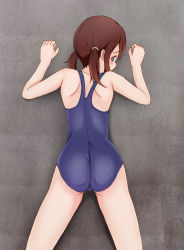 Rule 34 | 1girl, ass, azusa (sukumizuya), blue eyes, brown hair, from behind, highres, long hair, one-piece swimsuit, original, school swimsuit, solo, swimsuit, twintails