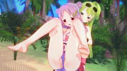 Rule 34 | 2girls, 3d, alina gray, animated, anus, assisted peeing, blush, censored, clothing aside, covering face, hair ornament, koikatsu (medium), legs apart, long hair, magia record: mahou shoujo madoka magica gaiden, mahou shoujo madoka magica, misono karin, multiple girls, open mouth, outdoors, palm tree, peeing, peeing on viewer, pussy, swimsuit, swimsuit aside, tree, video, ytre kk