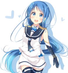 Rule 34 | 10s, 1girl, blue eyes, blue hair, cowboy shot, elbow gloves, gloves, heart, jiino, kantai collection, long hair, looking at viewer, matching hair/eyes, open mouth, samidare (kancolle), solo, thighhighs, very long hair