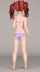 Rule 34 | 1girl, 2024, 20s, 3d, ass, bare back, bare legs, bare shoulders, barefoot, blush, bow, bra, brown hair, female focus, from behind, full body, grey background, hair bow, hair ornament, highres, long hair, looking at viewer, panties, purple bra, purple panties, red bow, shirai kuroko, shoulder blades, smile, solo, standing, string panties, toaru kagaku no railgun, toaru majutsu no index, toes, twintails, underwear, underwear only, x-project