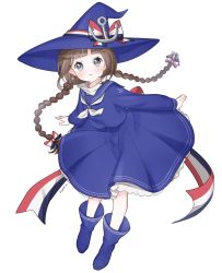 Rule 34 | 1girl, anchor, bad id, bad twitter id, blue eyes, bow, braid, brown hair, crying, crying with eyes open, dress, funamusea, hair bow, hat, hat bow, highres, long hair, long sleeves, marin (myuy 3), oounabara to wadanohara, sailor dress, solo, tears, twin braids, wadanohara, witch hat