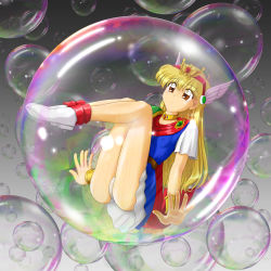 Rule 34 | 1990s (style), akazukin chacha, blonde hair, bubble, highres, in bubble, magical princess, panties, sitting, underwear