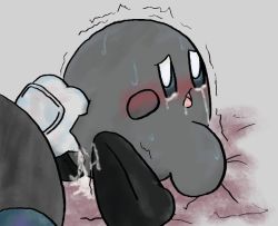 Rule 34 | 1boy, 1girl, after rape, aftersex, all fours, alternate eye color, armor, ass grab, bed, behind another, black skin, blue eyes, blush, blush stickers, colored skin, crying, crying with eyes open, cum, cum in pussy, dark meta knight, drooling, flyinpandas, gloves, grey skin, hand on another&#039;s ass, hetero, kirby (series), kirby and the amazing mirror, looking at another, looking back, lying, mittens, motion lines, nintendo, on stomach, open mouth, pauldrons, pussy, saliva, shadow kirby, shoulder armor, simple background, tears, tiptoes, tongue, tongue out, trembling, white background