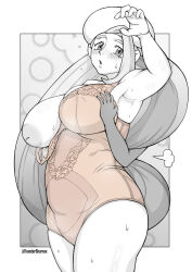 Rule 34 | 1girl, arm up, armpits, blush, breasts, creatures (company), curvy, game freak, grabbing, grabbing another&#039;s breast, grabbing from behind, groping, gym leader, inverted nipples, large breasts, lingerie, melony (pokemon), nintendo, open mouth, plump, pokemon, pokemon swsh, solo focus, sweat, sweatdrop, thundersharxxx, underwear