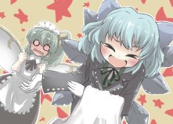 Rule 34 | &gt; &lt;, :d, > <, alternate costume, apron, blue hair, blush, bow, bowing, butler, cirno, commentary request, daiyousei, embarrassed, enmaided, closed eyes, fairy wings, female butler, formal, gaoo (frpjx283), gloves, green hair, hair bow, large bow, maid, maid apron, maid headdress, multiple girls, o o, open mouth, ribbon, short hair, side ponytail, smile, star (symbol), touhou, towel, wavy mouth, wings, xd