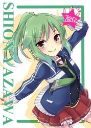 1girl 7gear bad_id bad_pixiv_id female_focus green_hair hatachi image_sample necktie pixiv_sample ponytail school_uniform solo yazawa_shion yellow_eyes